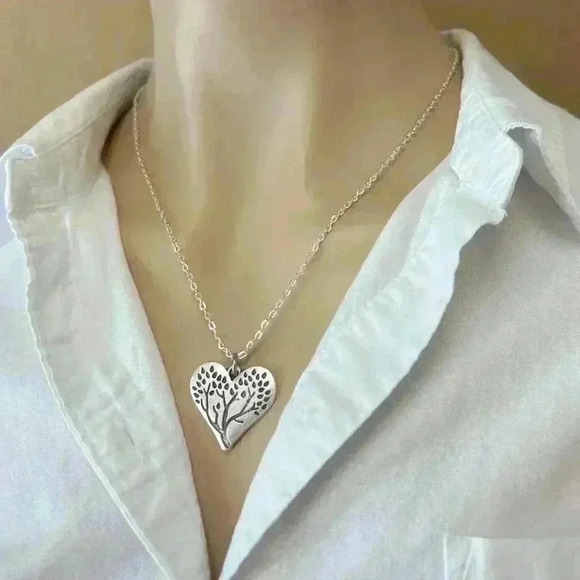 Tree of life heart necklace bohemian jewelry silver tone - Picture 6 of 9